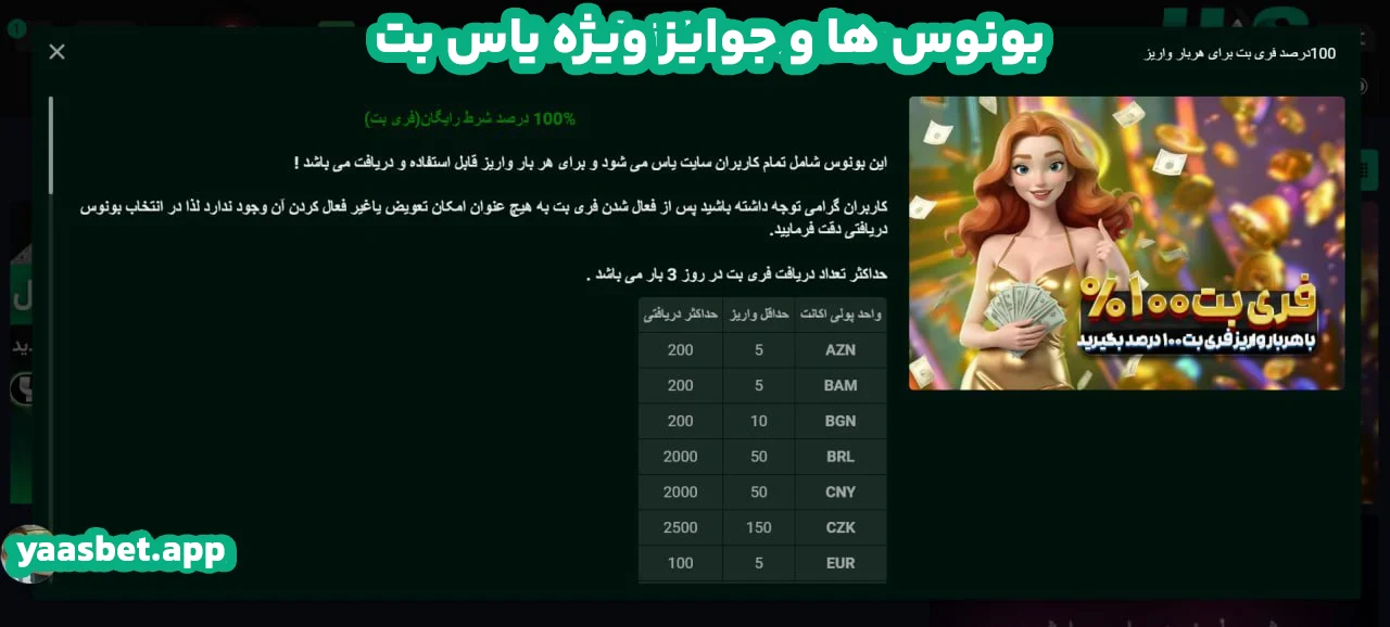 بونوس‌ ها و جوایز ویژه یاس بت